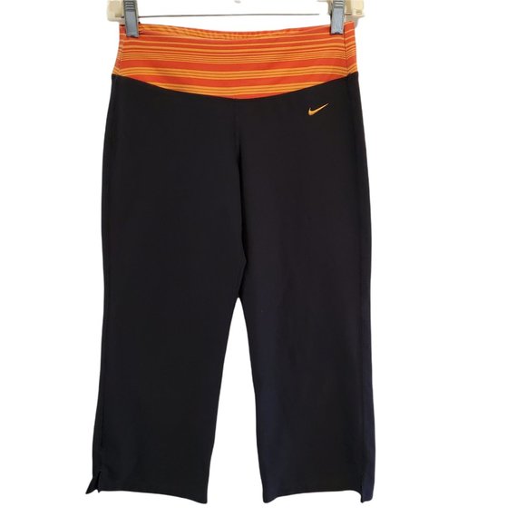 Nike Fit Dry Womens Capri Workout Pants Sz XS 0-2 Black Orange Athletic Running - Picture 1 of 12